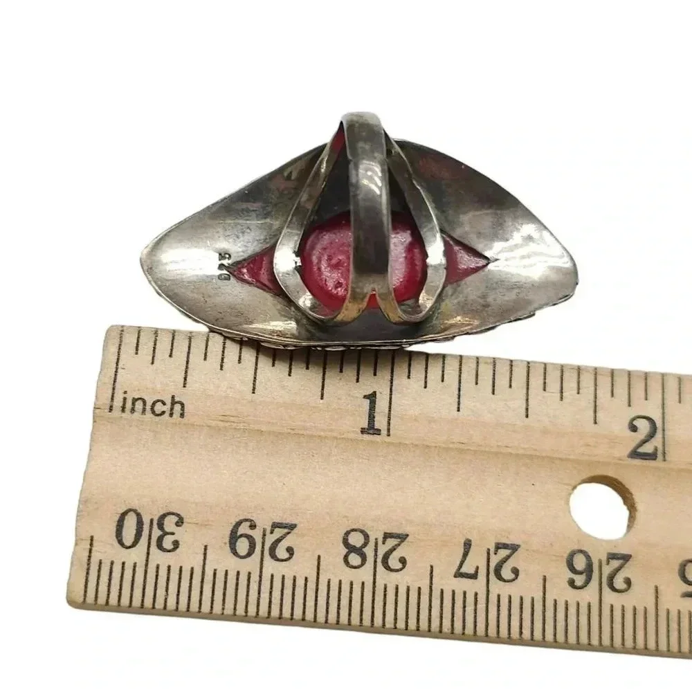 925 Sterling Silver Red Spiny Oyster Stone Ring Size 7 Vintage Southwest